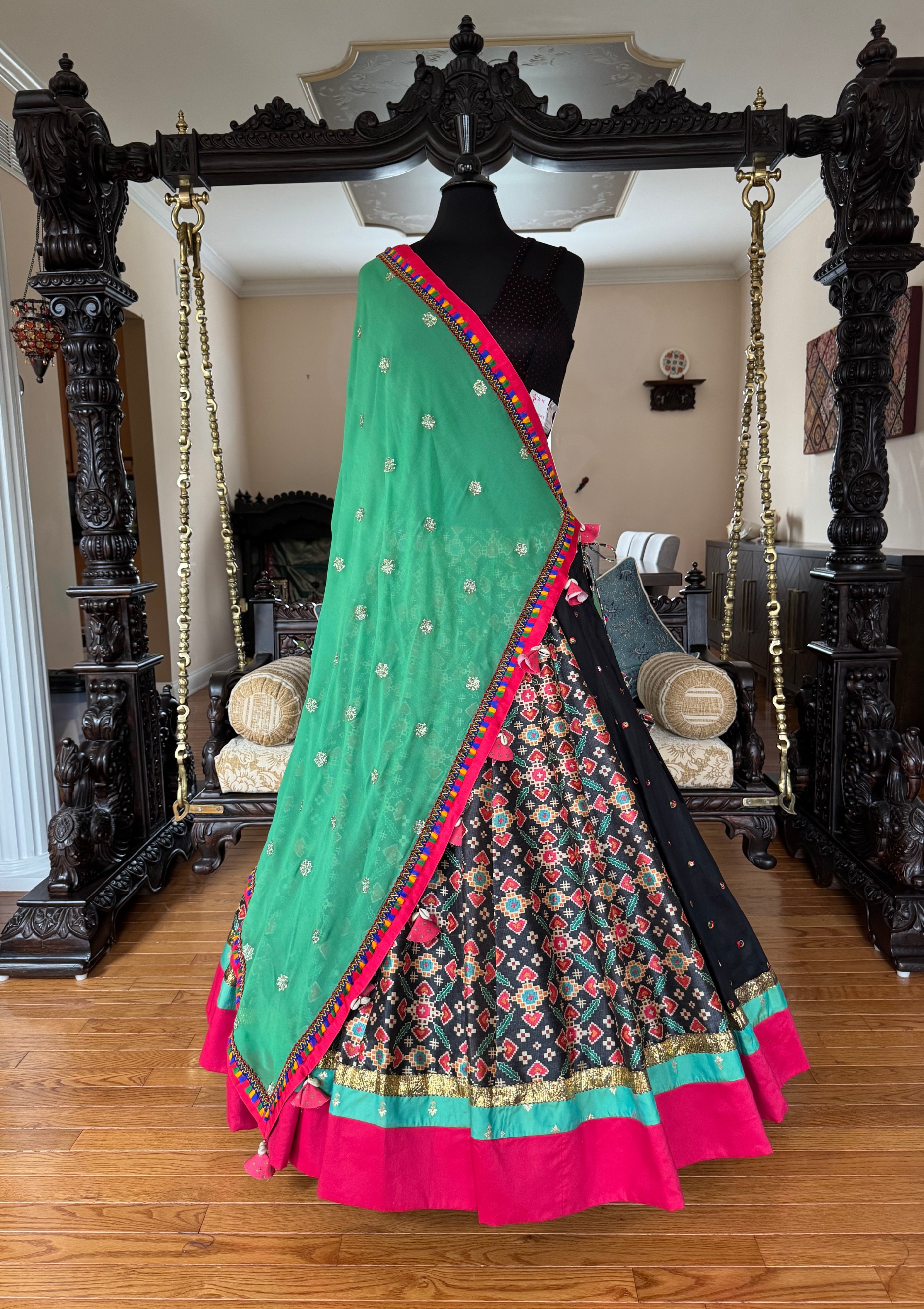 Black Patola Print Chaniya Sea Green